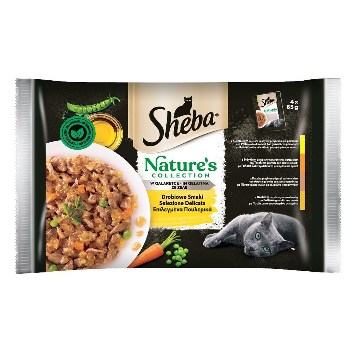 Cibo per gatti Sheba Nature's Collection Pollo Tacchino Anatra Uccelli 4 x 85 g