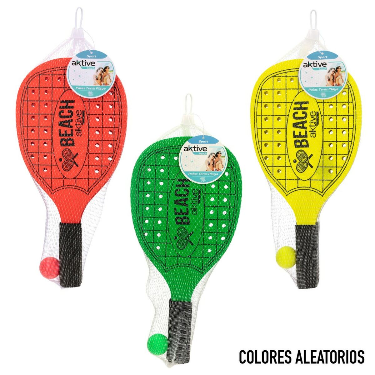 Palette da Spiaggia con Palla Aktive Neon Legno 20 x 40 cm (12 Unità)