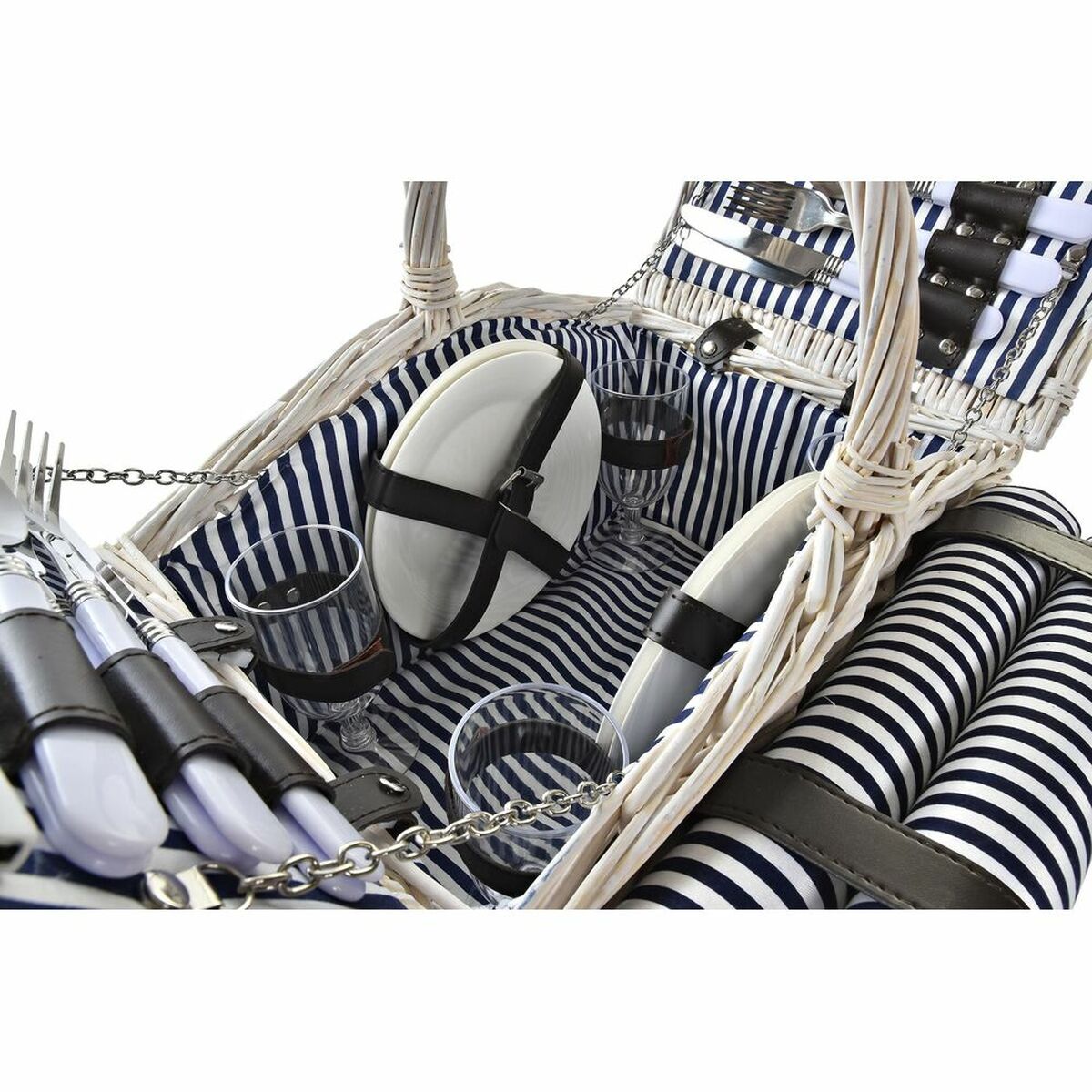 Cestino DKD Home Decor vimini Picnic Azzurro Poliestere Bianco (40 x 40 x 42 cm)