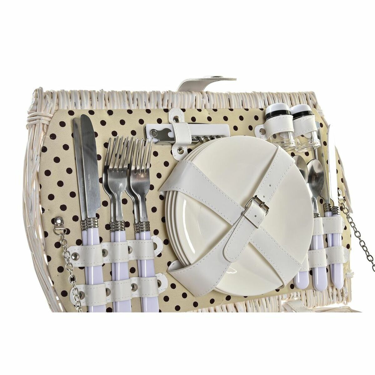 Cestino DKD Home Decor vimini Picnic Beige Poliestere Bianco (44 x 28 x 19 cm)