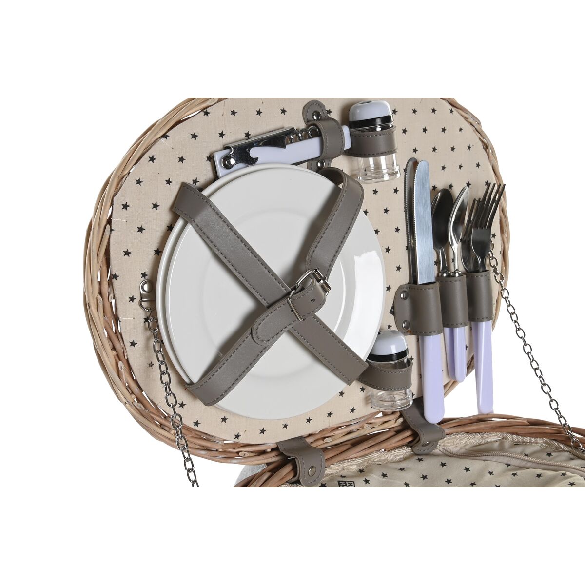 Cestino DKD Home Decor Picnic Naturale Bianco vimini (39 x 28 x 22 cm)