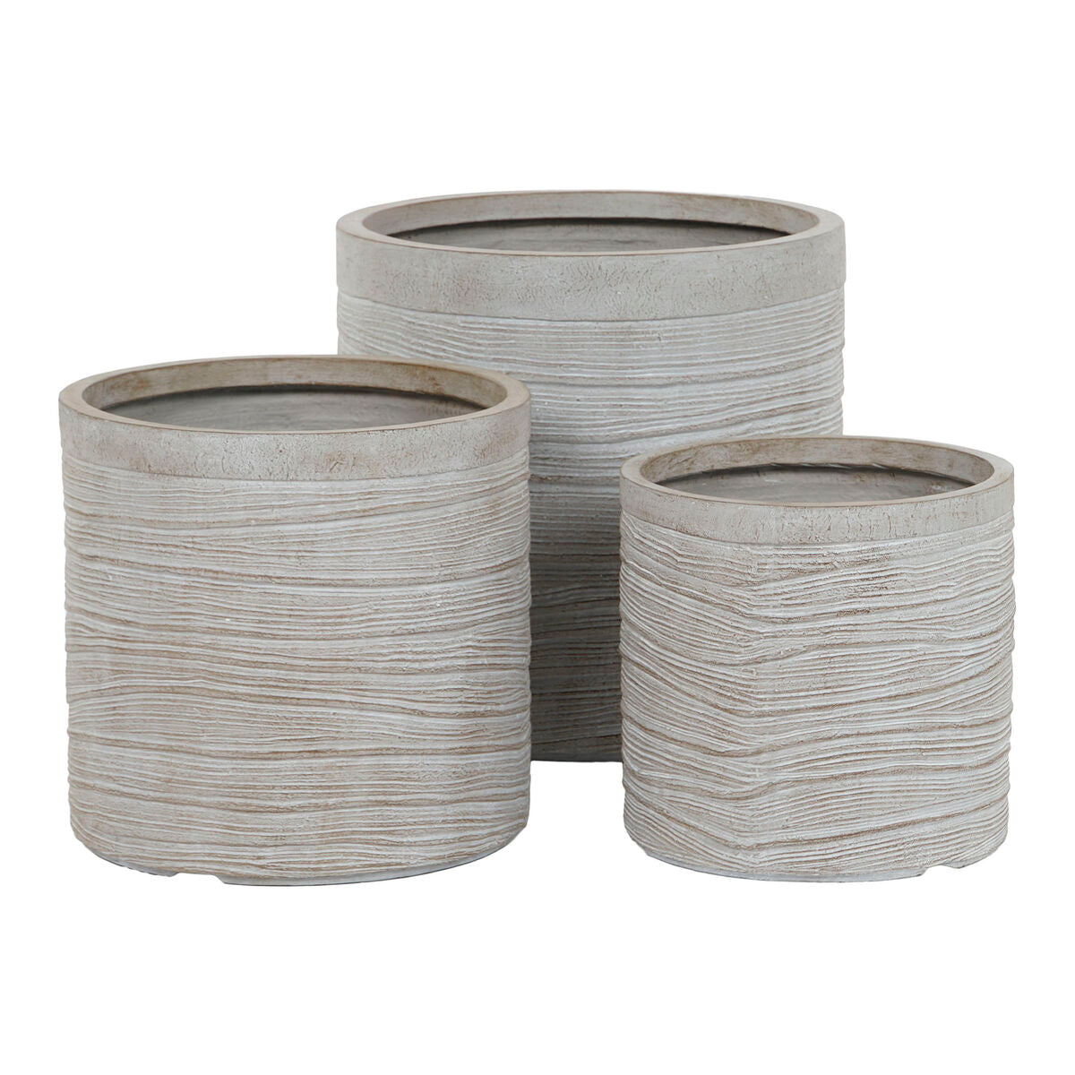 Set di vasi da fiori Home ESPRIT Beige Fibra di Vetro Magnesio 44,5 x 44,5 x 44 cm (3 Unità)