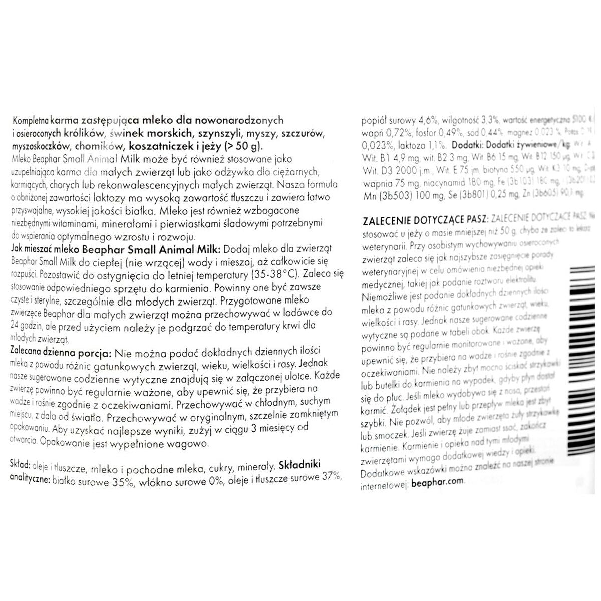 Latte in Polvere Beaphar Uccelli Cincillà Cavia Coniglio Criceto Ratto Mouse 200 g