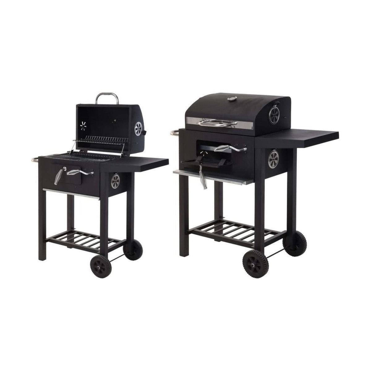 Barbecue a Carbone con Coperchio e Ruote 48,5 x 36 x 96 cm Nero
