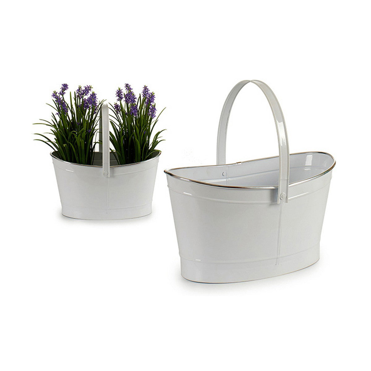 Vaso Cestino Metallo Bianco (22 x 19,5 x 37,5 cm)