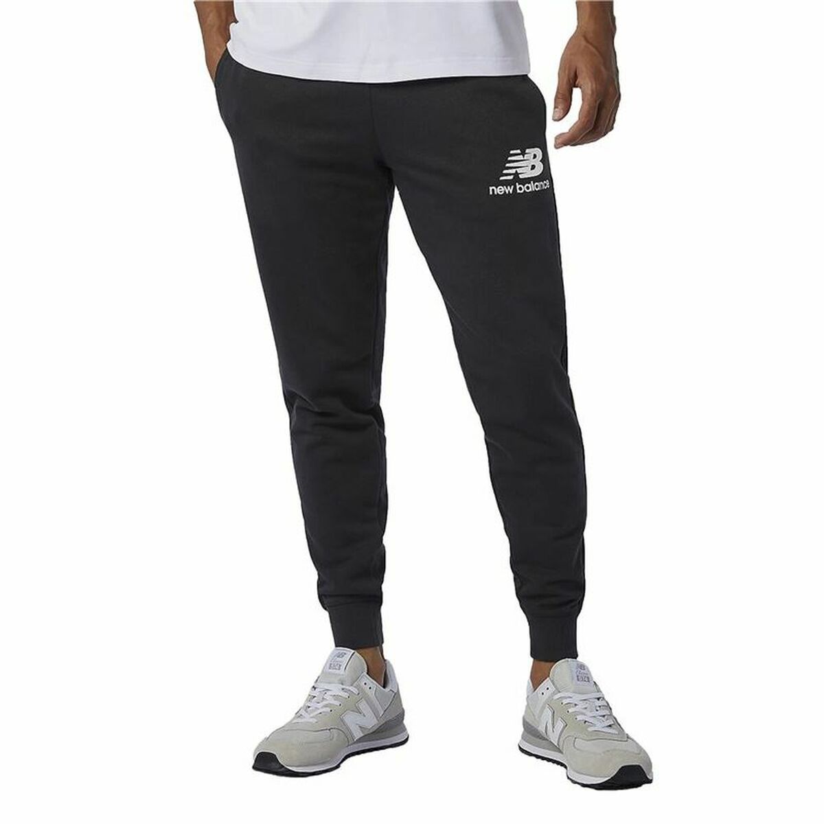 Pantalone Lungo Sportivo New Balance Essentials Stacked Logo Nero Uomo