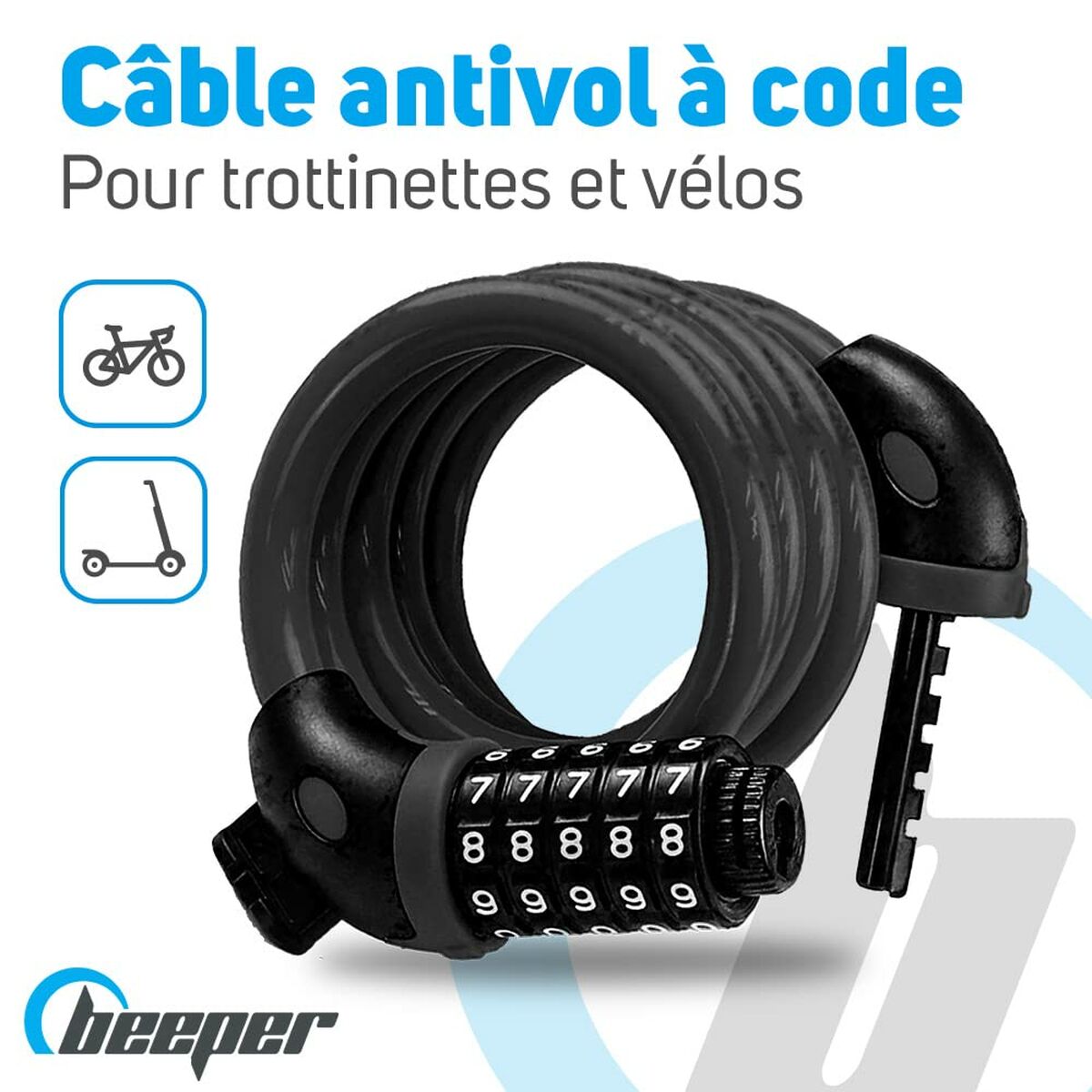 Cavo con lucchetto Beeper ME129-12 Nero