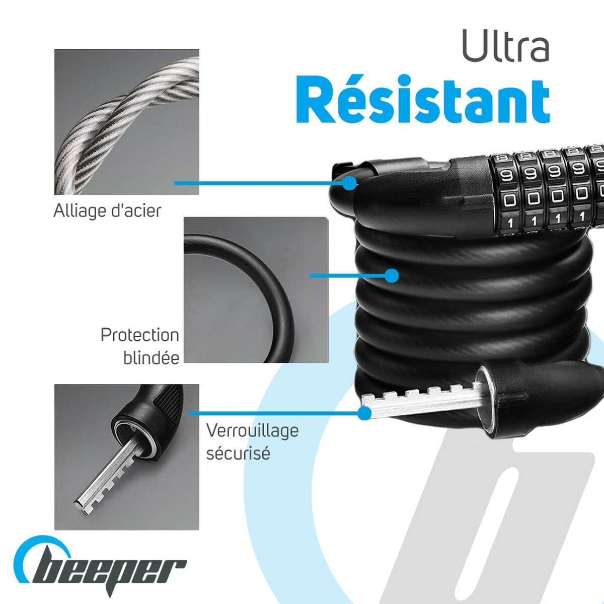 Cavo con lucchetto Beeper ME129-12 Nero