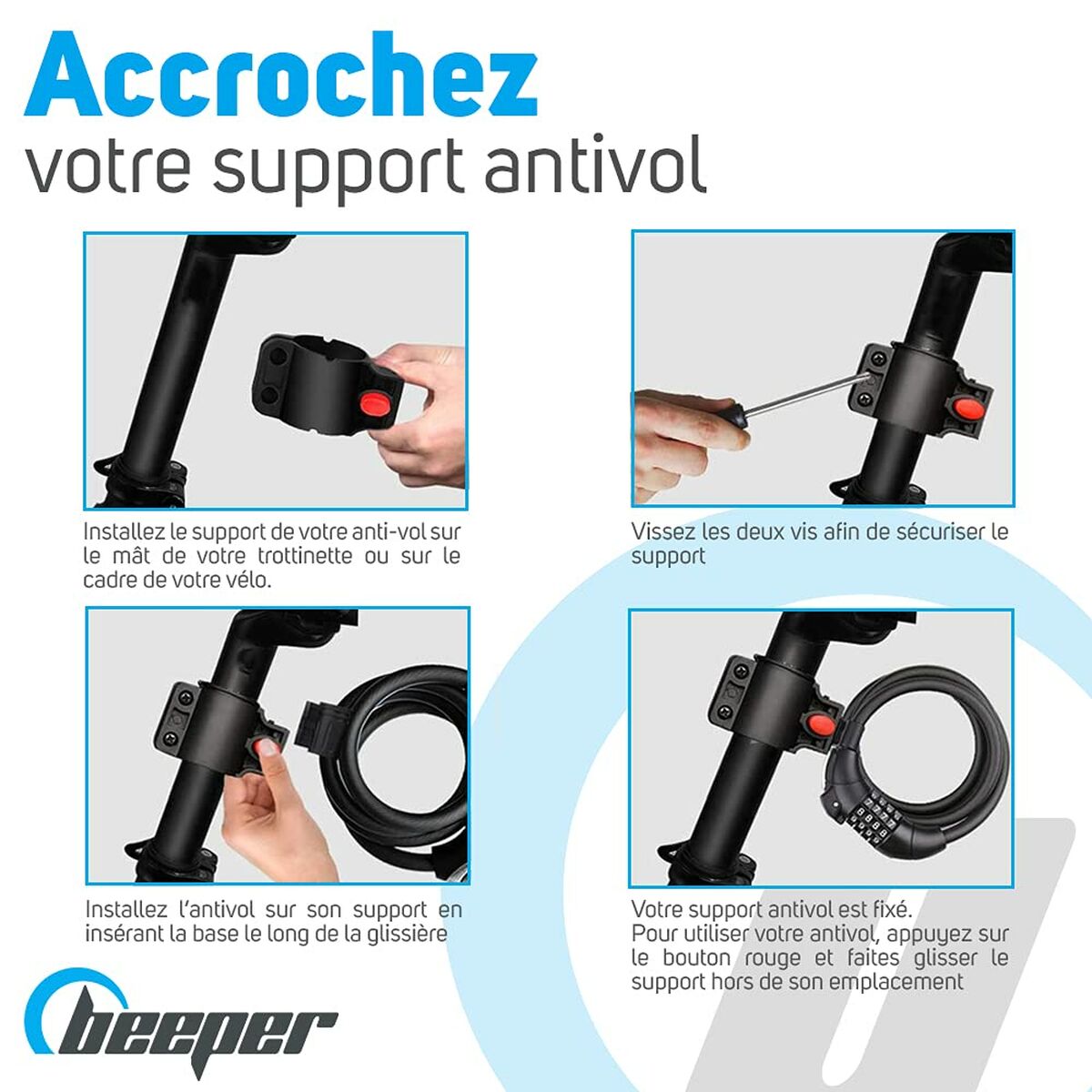 Cavo con lucchetto Beeper ME129-12 Nero