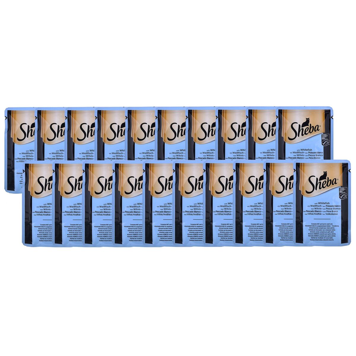 Cibo per gatti Sheba Delikatesse Fisch Variation Salmone Tonno Baccalà 80 x 85 g