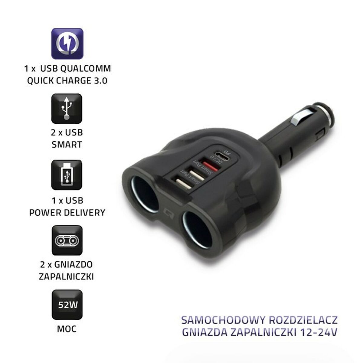 Caricabatterie per Auto Qoltec 50641 Nero 52 W