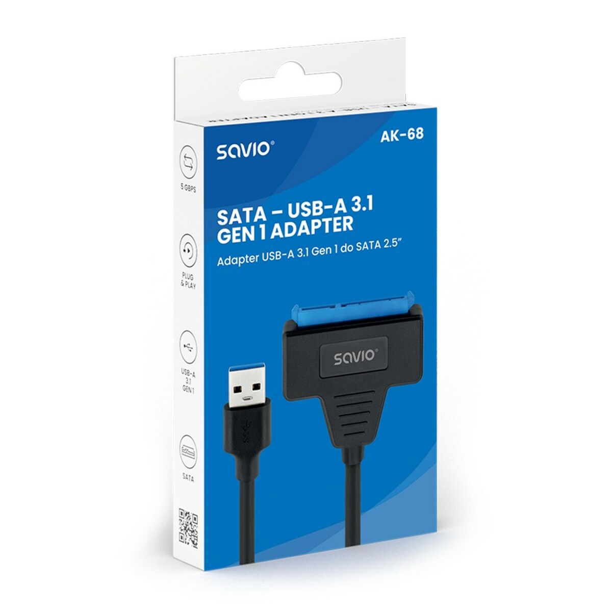 Adattatore da USB a SATA per Hard Disk Savio AK-68 25 cm