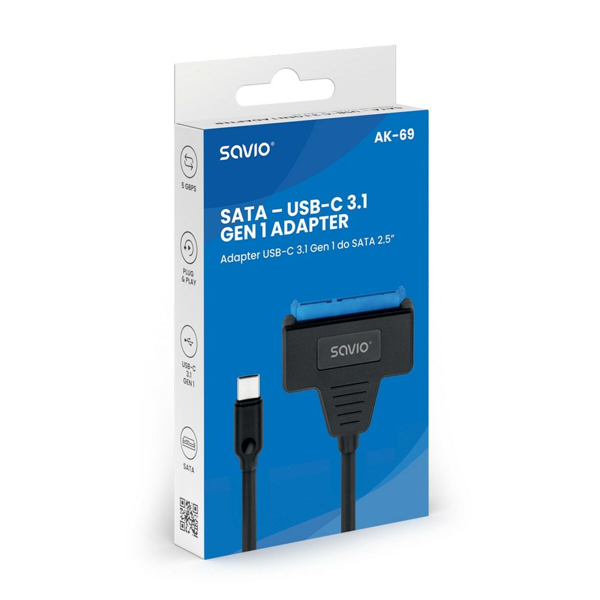Adattatore da USB a SATA per Hard Disk Savio AK-69 25 cm
