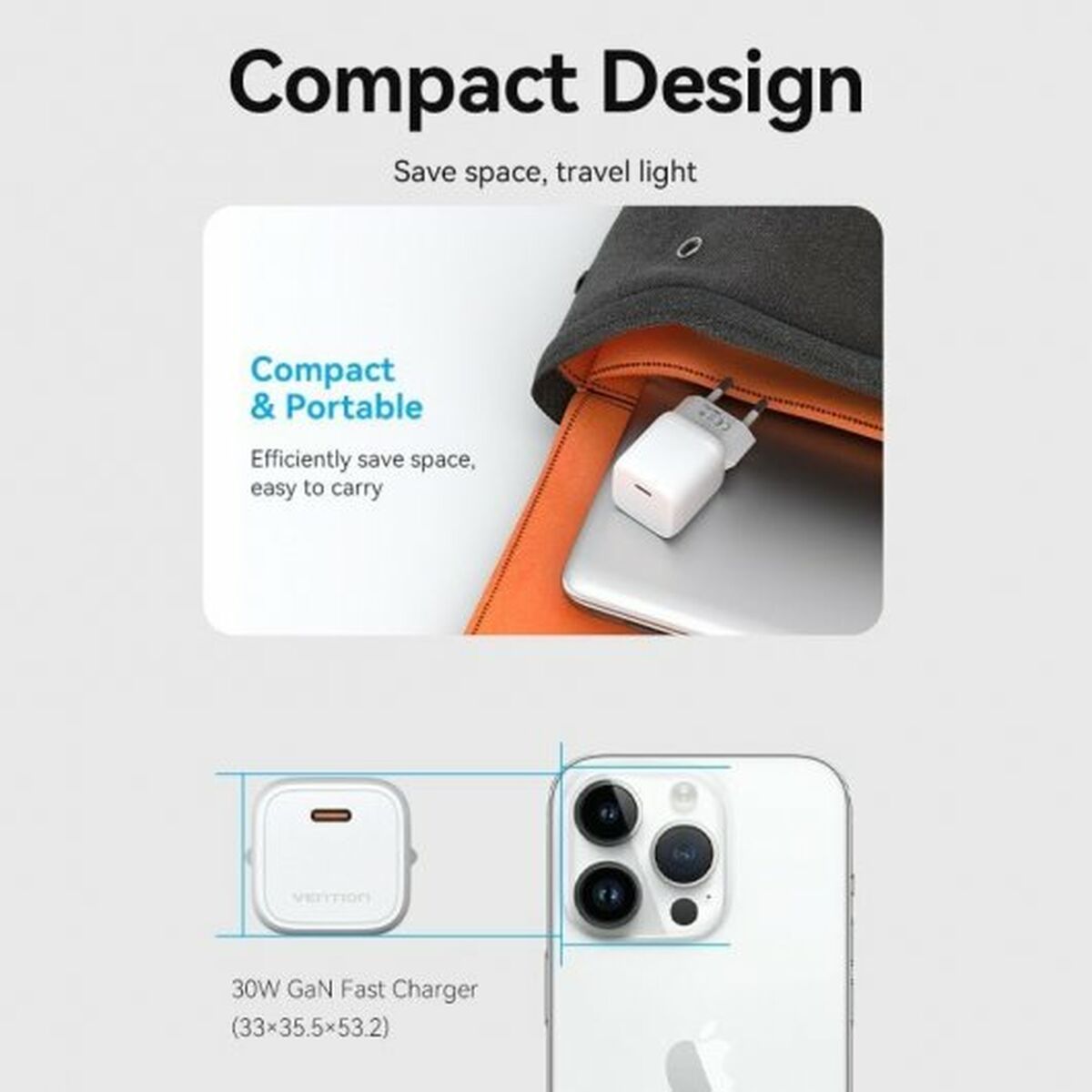 Caricabatterie da Parete Vention FAKW0-EU 30 W USB-C Bianco