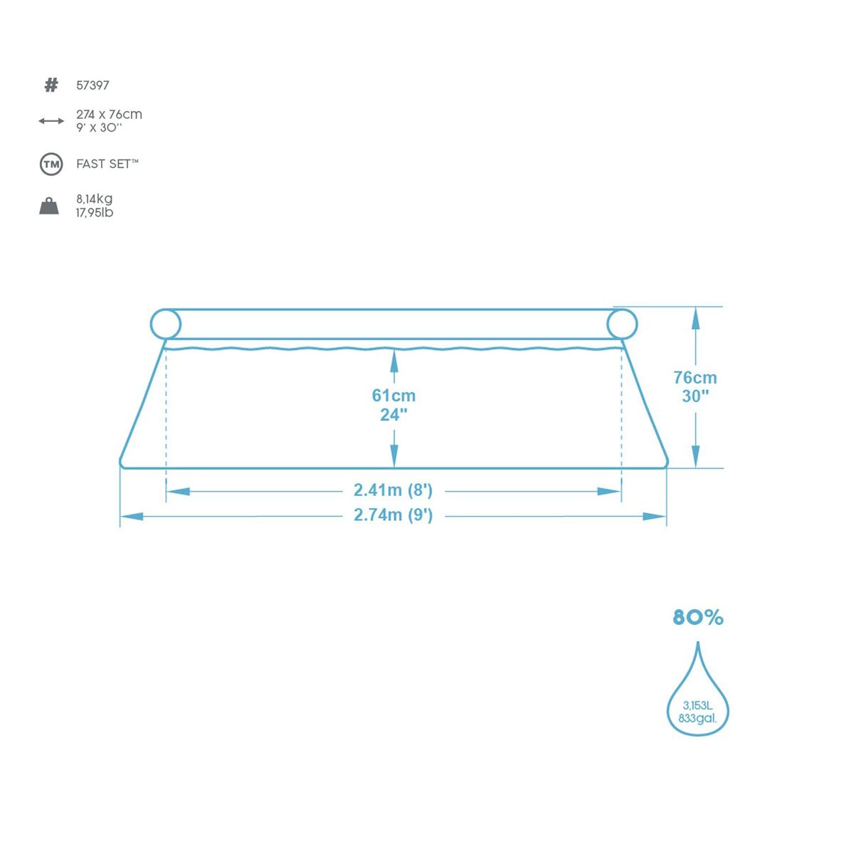 Piscina Gonfiabile per Bambini Bestway 274 x 76 cm Azzurro 3153 L