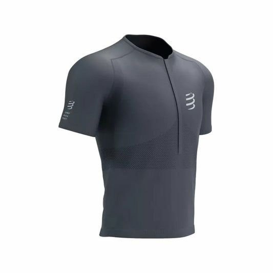 Maglia a Maniche Corte Unisex Compressport Trail Half-Zip Fitted SS Grigio
