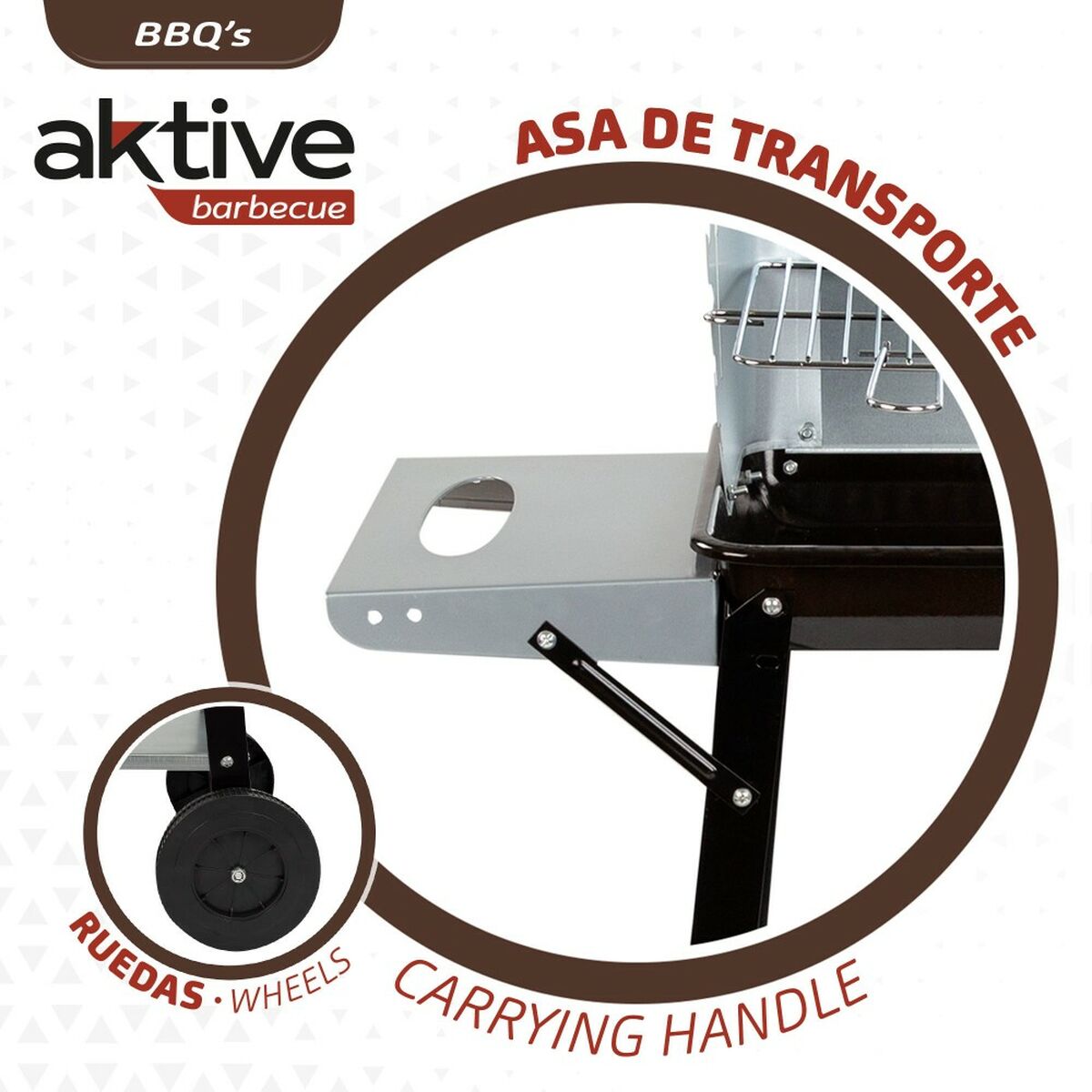 Barbecue a Carboni con Ruote Aktive Metallo smaltato 90 x 85 x 32 cm Nero