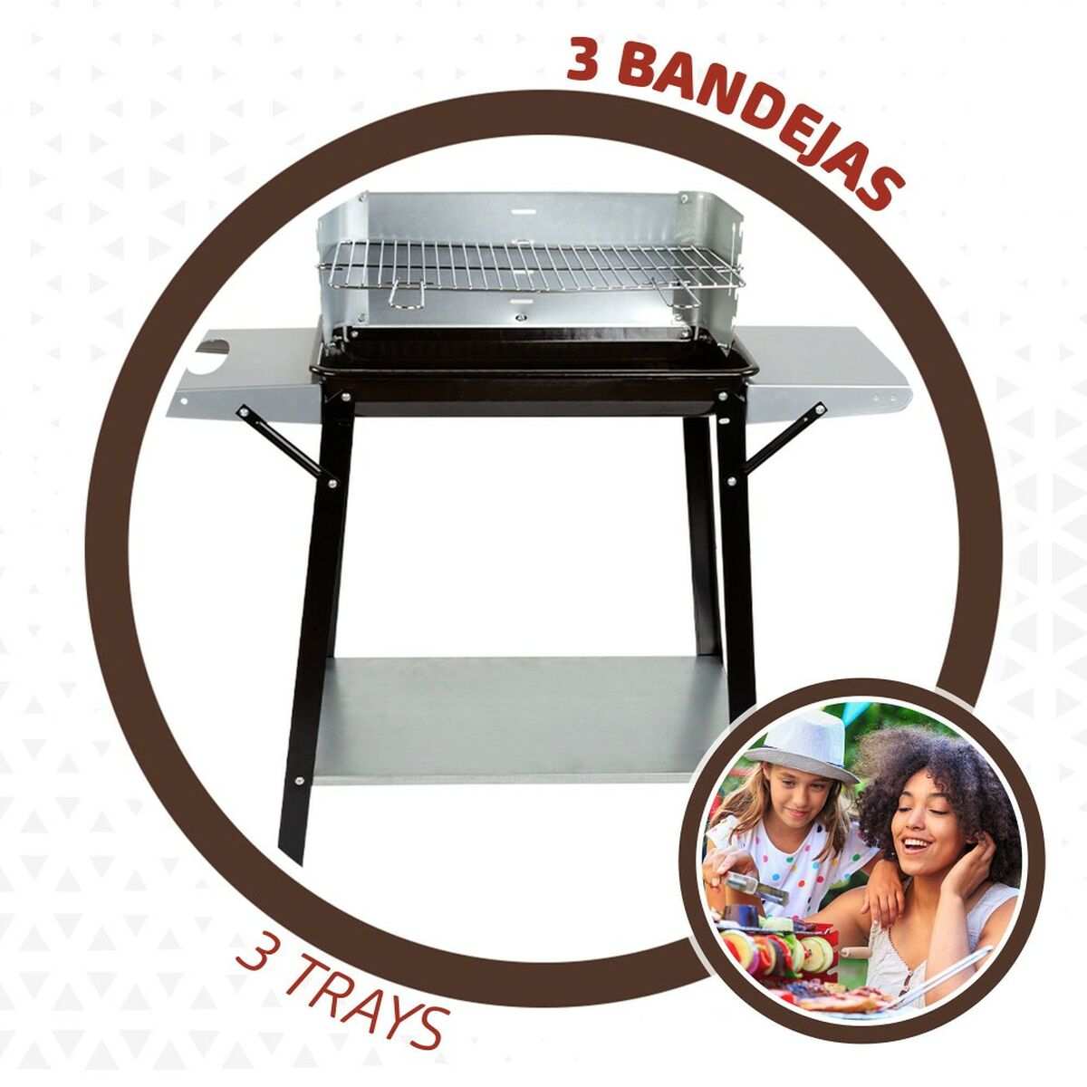 Barbecue a Carboni con Ruote Aktive Metallo smaltato 90 x 85 x 32 cm Nero