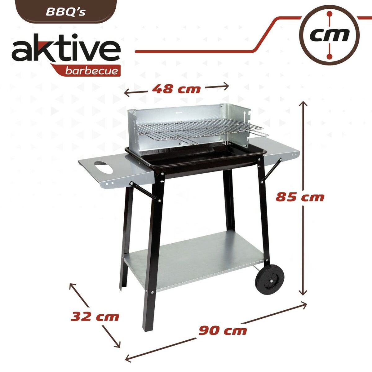 Barbecue a Carboni con Ruote Aktive Metallo smaltato 90 x 85 x 32 cm Nero