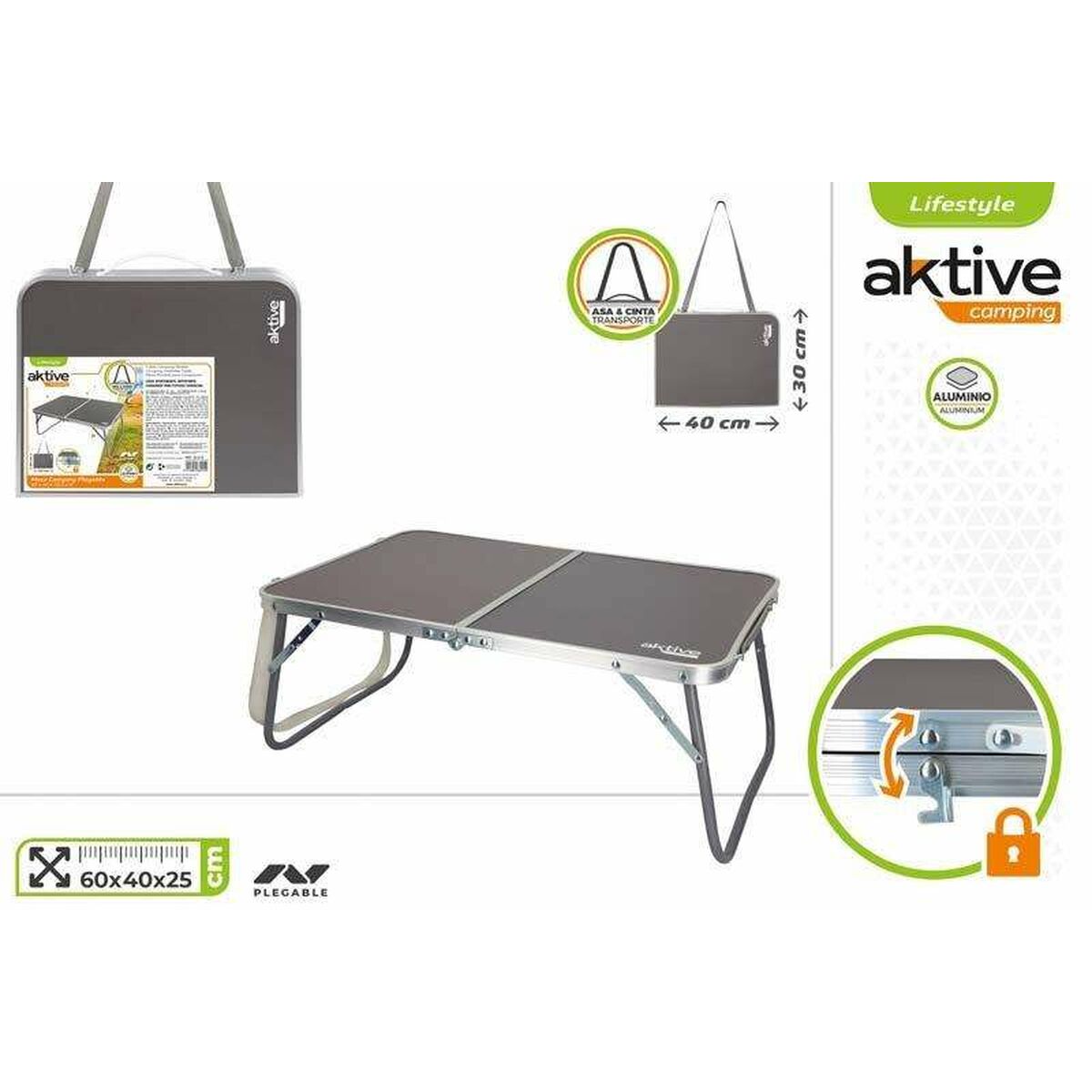 Tavolo Pieghevole Colorbaby Antracite 60 x 40 x 25 cm Campeggio