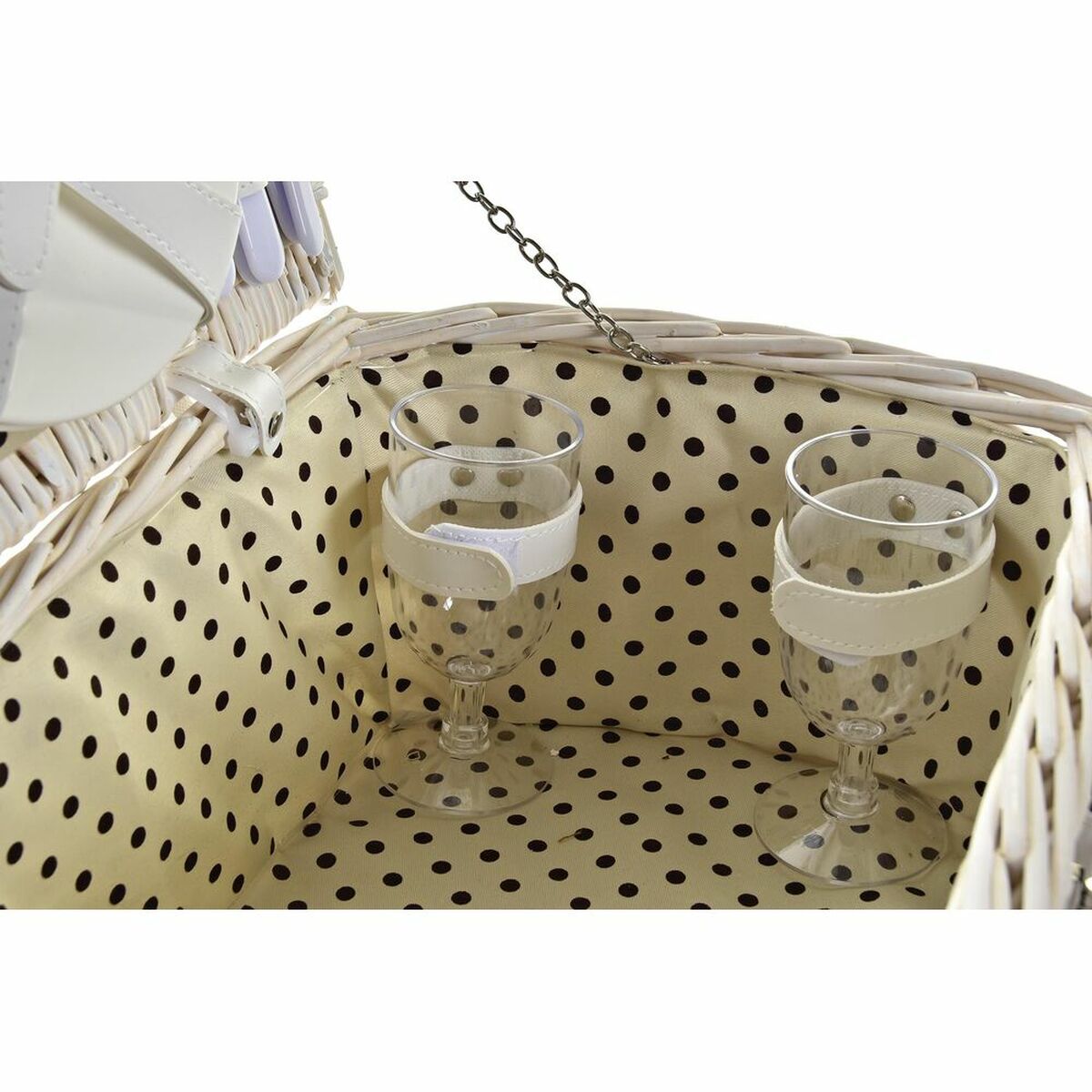 Cestino DKD Home Decor vimini Picnic Beige Poliestere Bianco (44 x 28 x 19 cm)