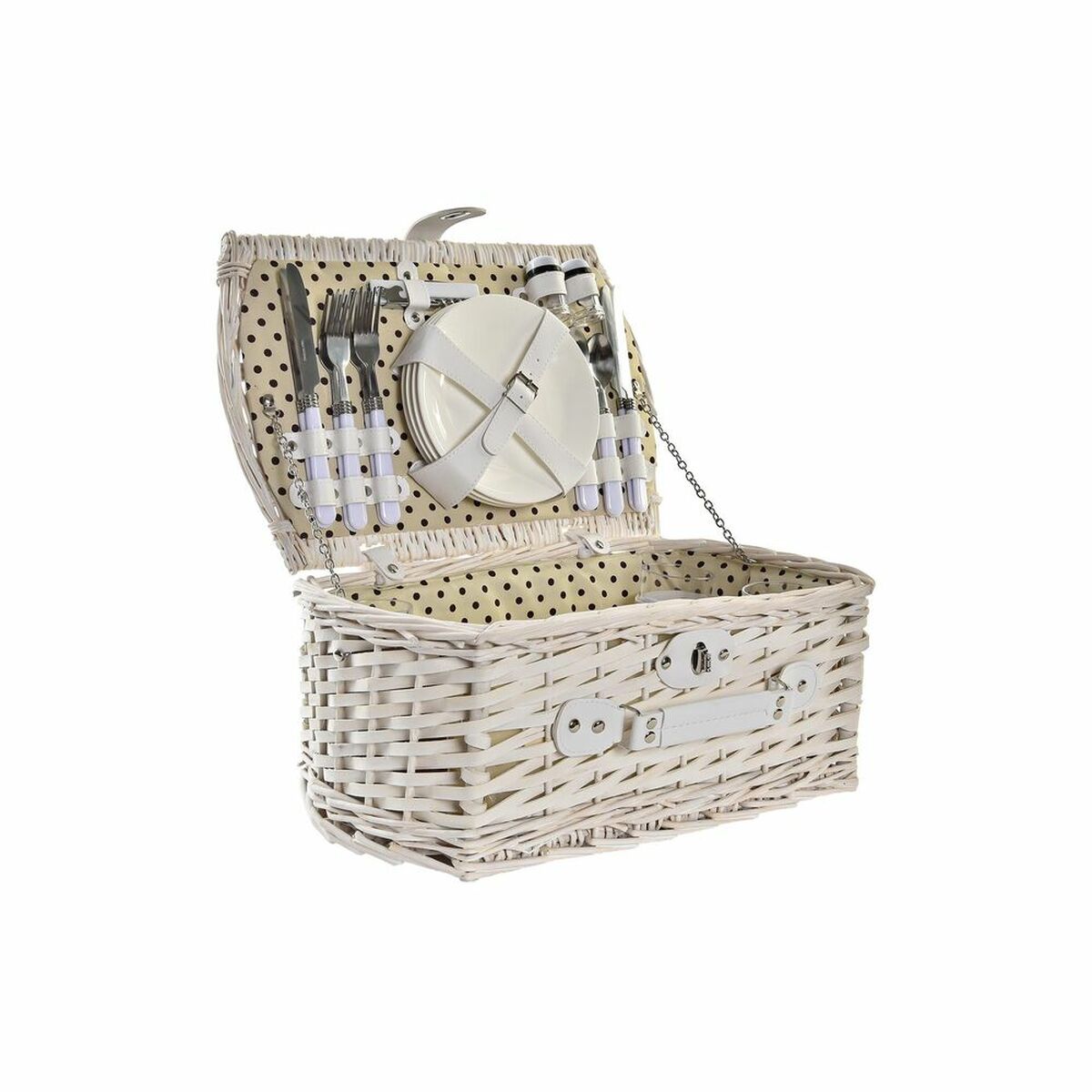 Cestino DKD Home Decor vimini Picnic Beige Poliestere Bianco (44 x 28 x 19 cm)
