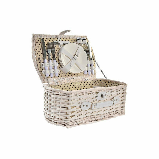 Cestino DKD Home Decor vimini Picnic Beige Poliestere Bianco (44 x 28 x 19 cm)