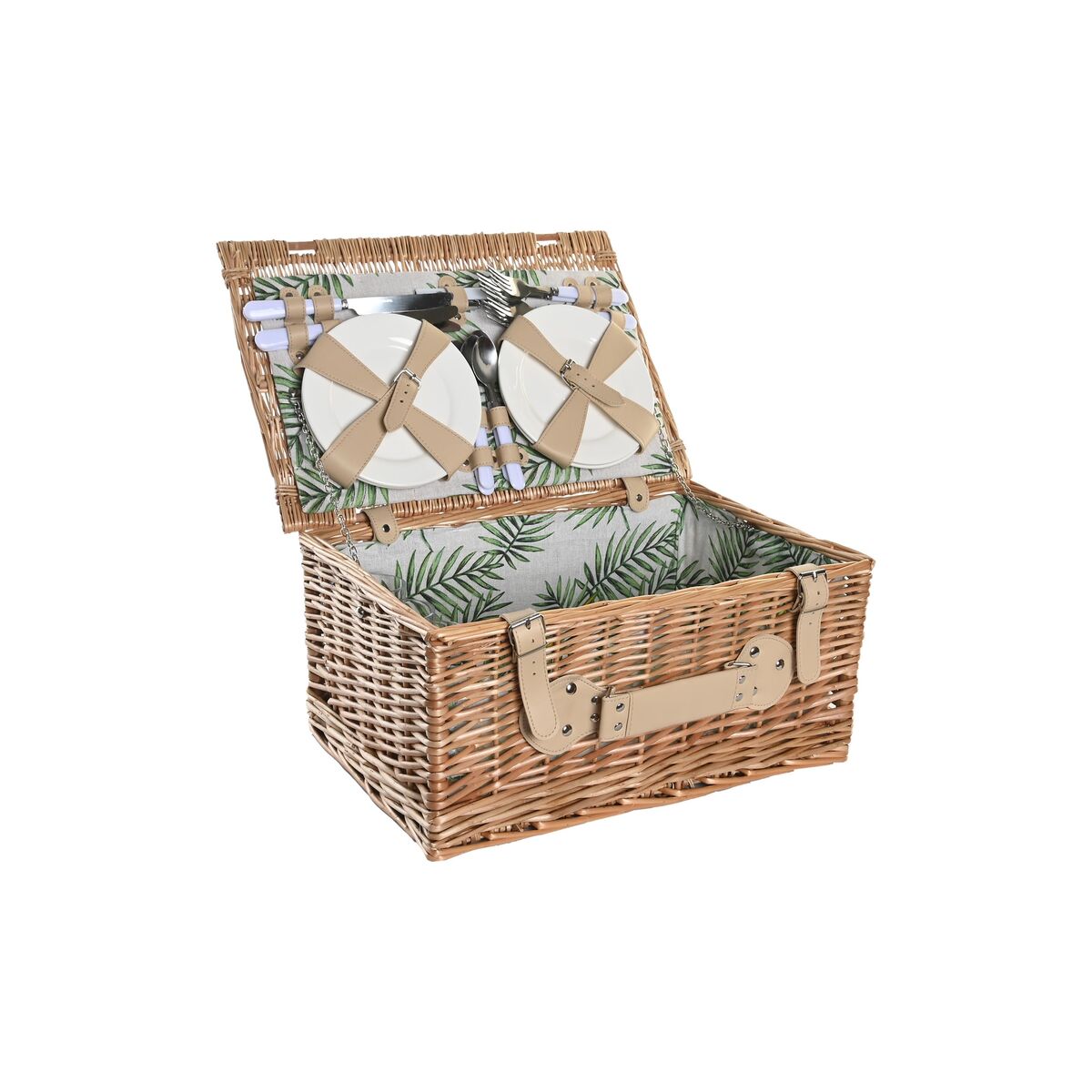 Cestino DKD Home Decor Picnic Naturale Verde vimini (44 x 30 x 22 cm)