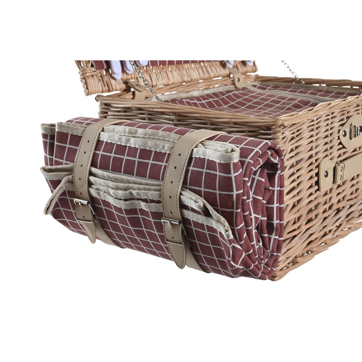 Cestino DKD Home Decor Picnic Naturale Rosso vimini (44 x 30 x 22 cm)