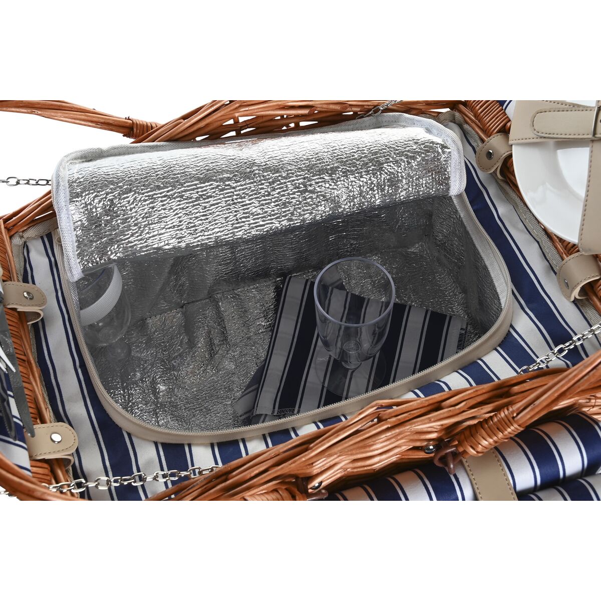 Cestino DKD Home Decor Picnic Marrone Blu Marino vimini 42 x 30 x 20 cm