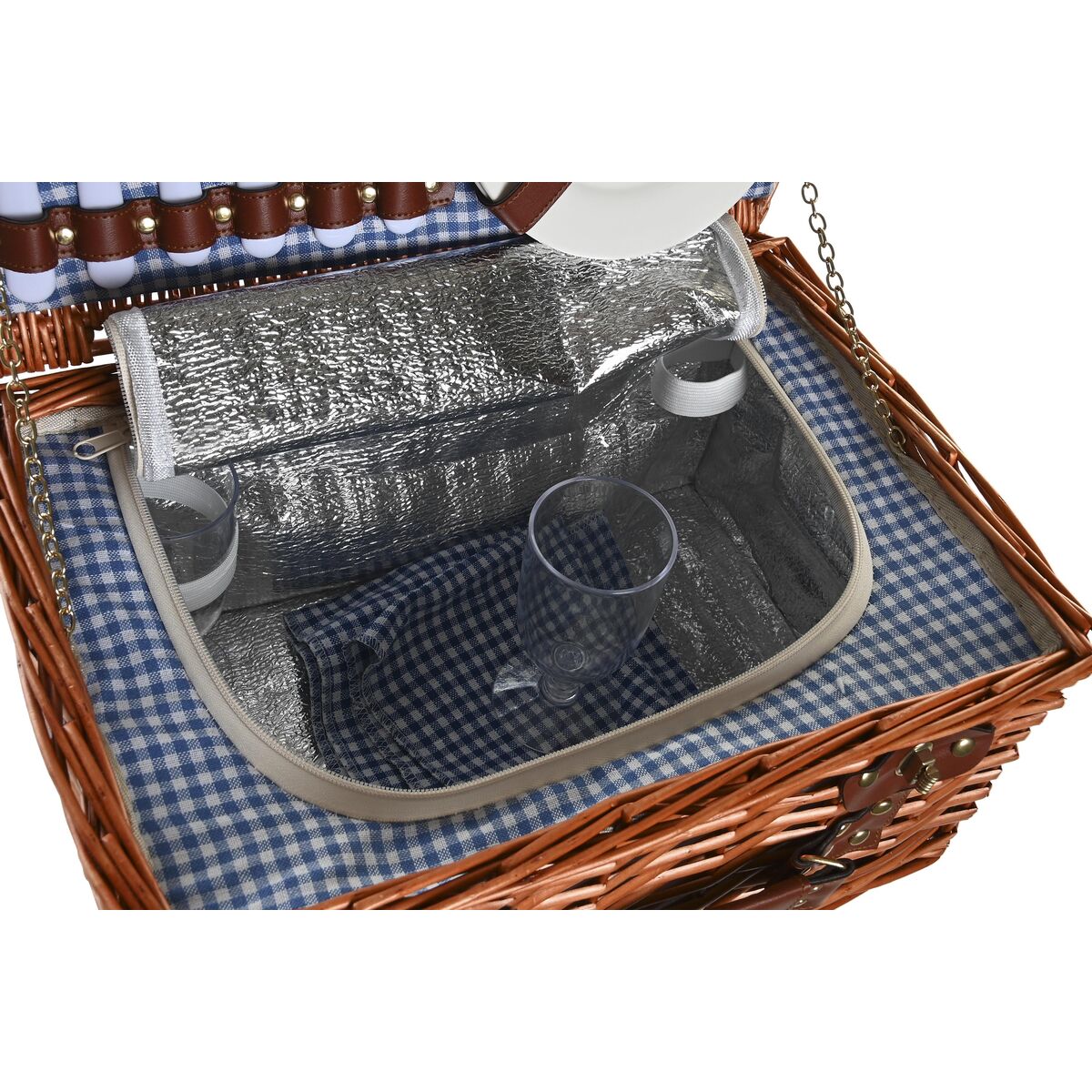 Cestino DKD Home Decor Picnic Naturale Azzurro vimini (40 x 28 x 20 cm)