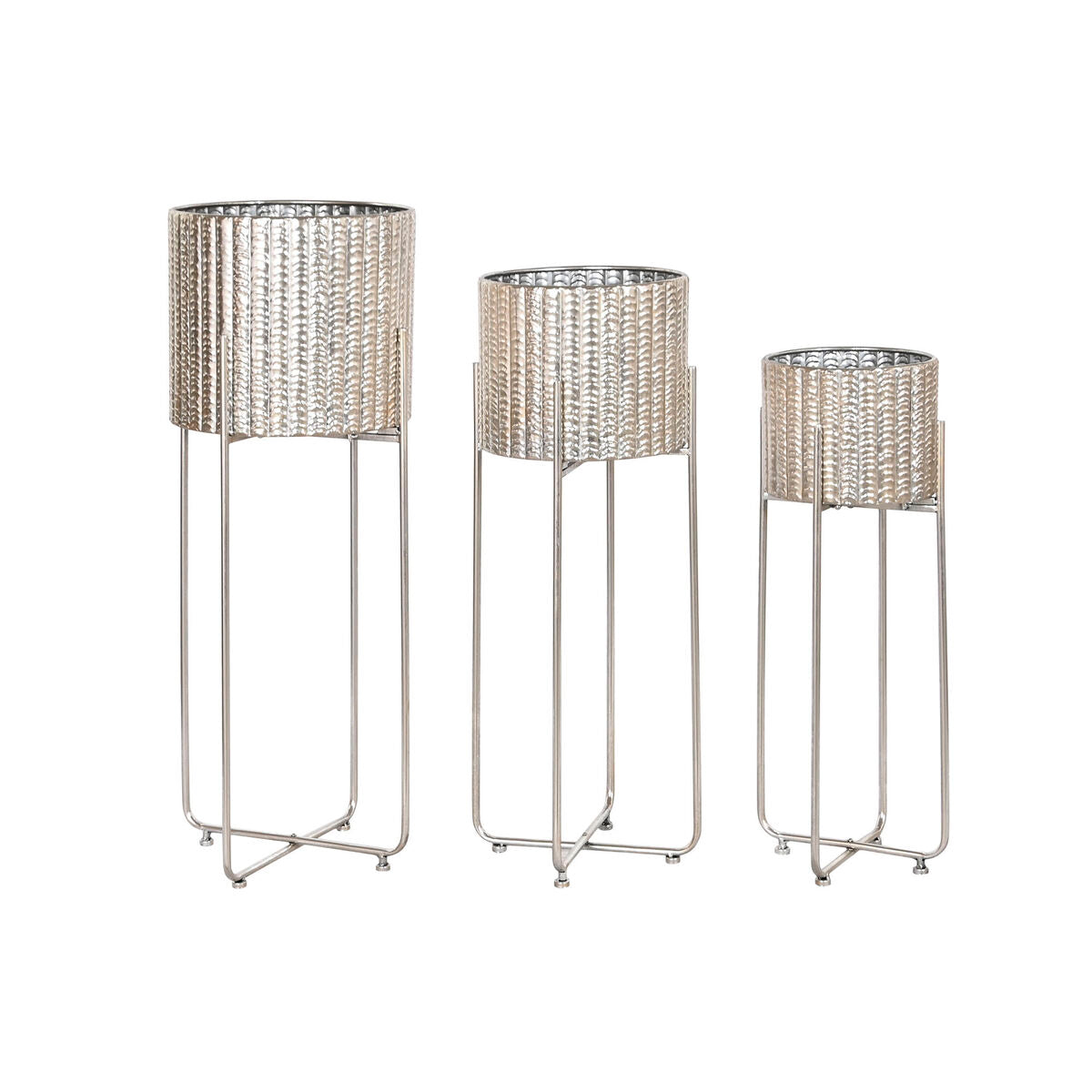 Set di vasi da fiori Home ESPRIT Argentato Metallo Moderno 34 x 34 x 93 cm