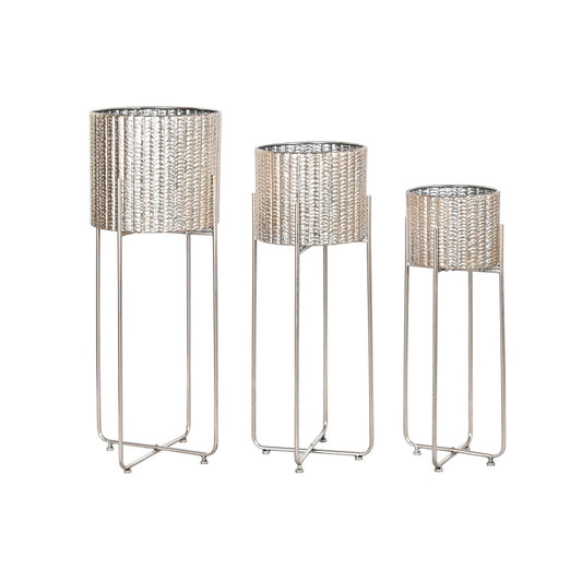 Set di vasi da fiori Home ESPRIT Argentato Metallo Moderno 34 x 34 x 93 cm