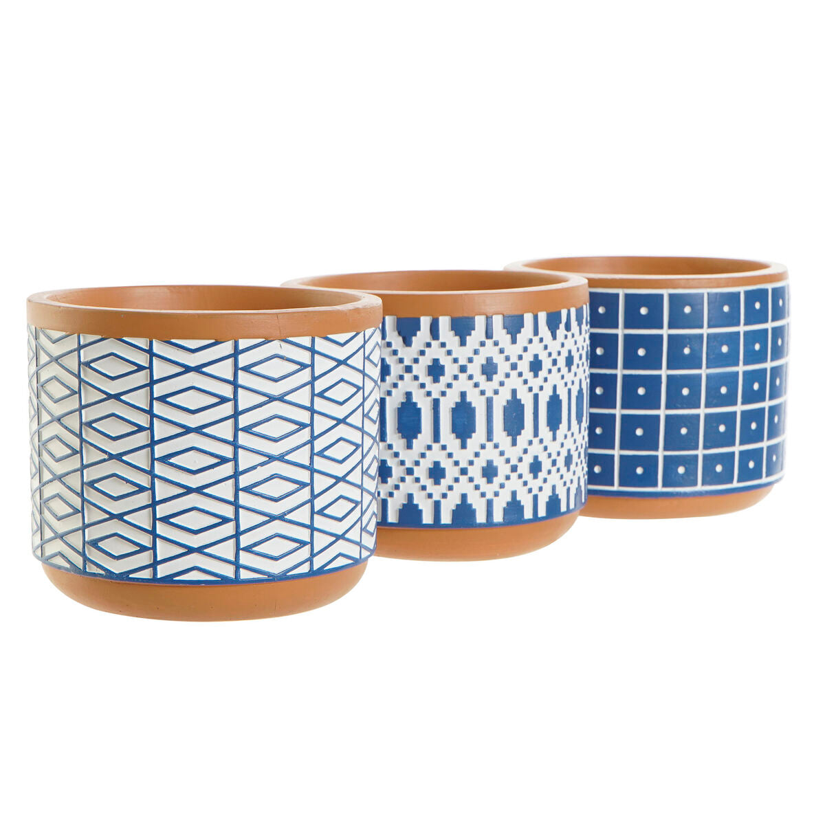 Vaso Home ESPRIT Azzurro Bianco Cemento 12 x 12 x 10,5 cm (3 Unità)