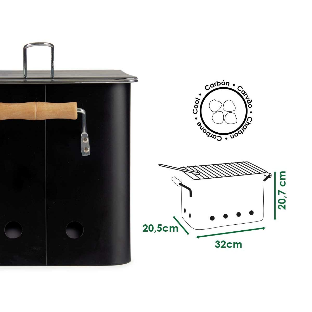 Barbecue Portatile Con manici Ferro (20,5 x 20,7 x 32 cm)