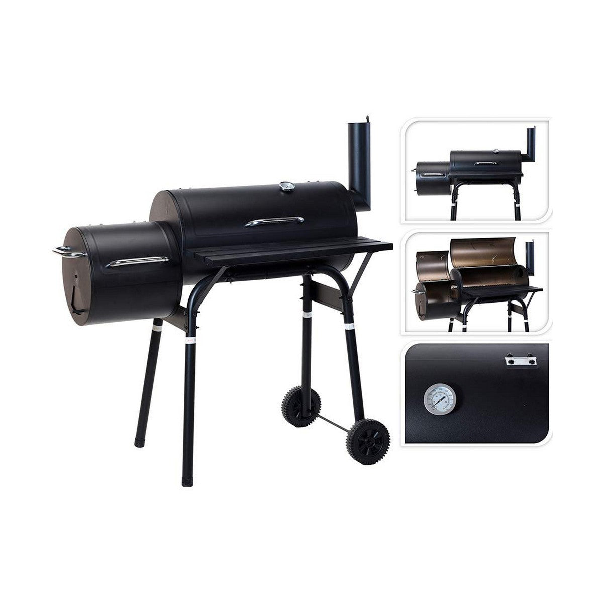 Barbecue a Carbone con Coperchio e Ruote EDM Nero (Ø 44 x 70 cm)