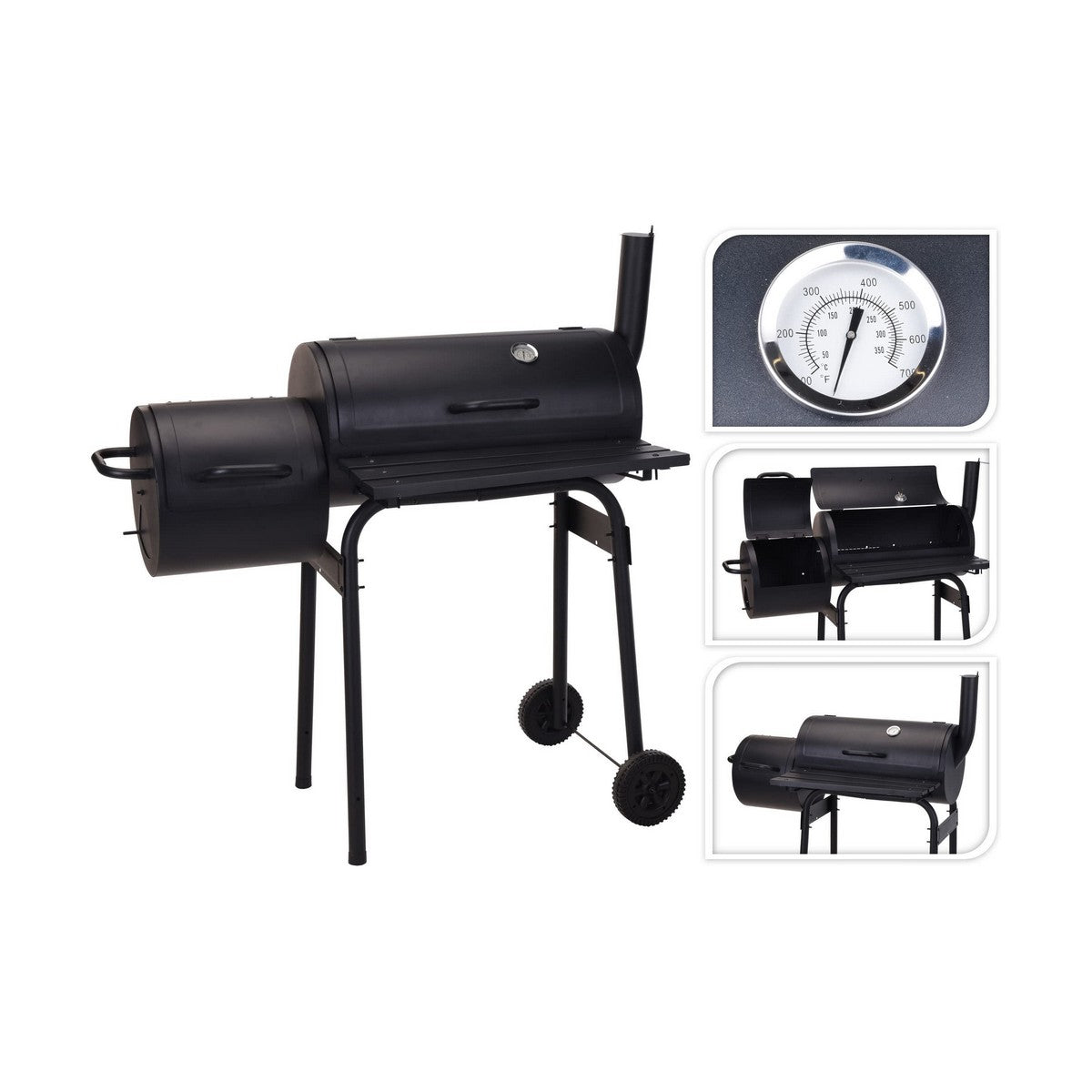 Barbecue a Carbone con Coperchio e Ruote Nero (112 x 63 x 112 cm)
