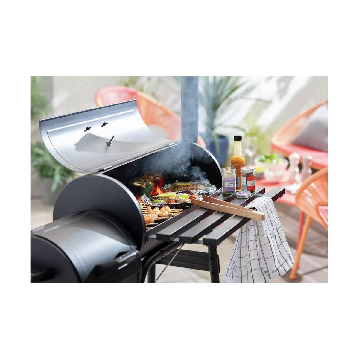 Barbecue a Carbone con Coperchio e Ruote Nero (112 x 63 x 112 cm)