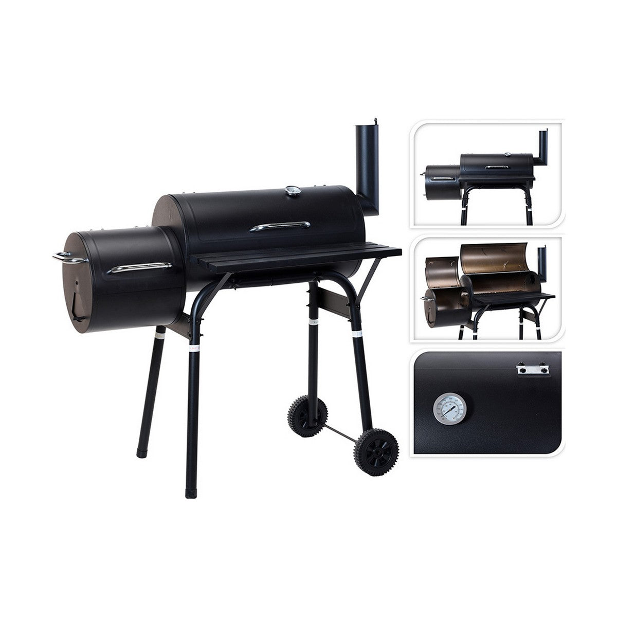 Barbecue a Carbone con Coperchio e Ruote Nero (112 x 63 x 112 cm)
