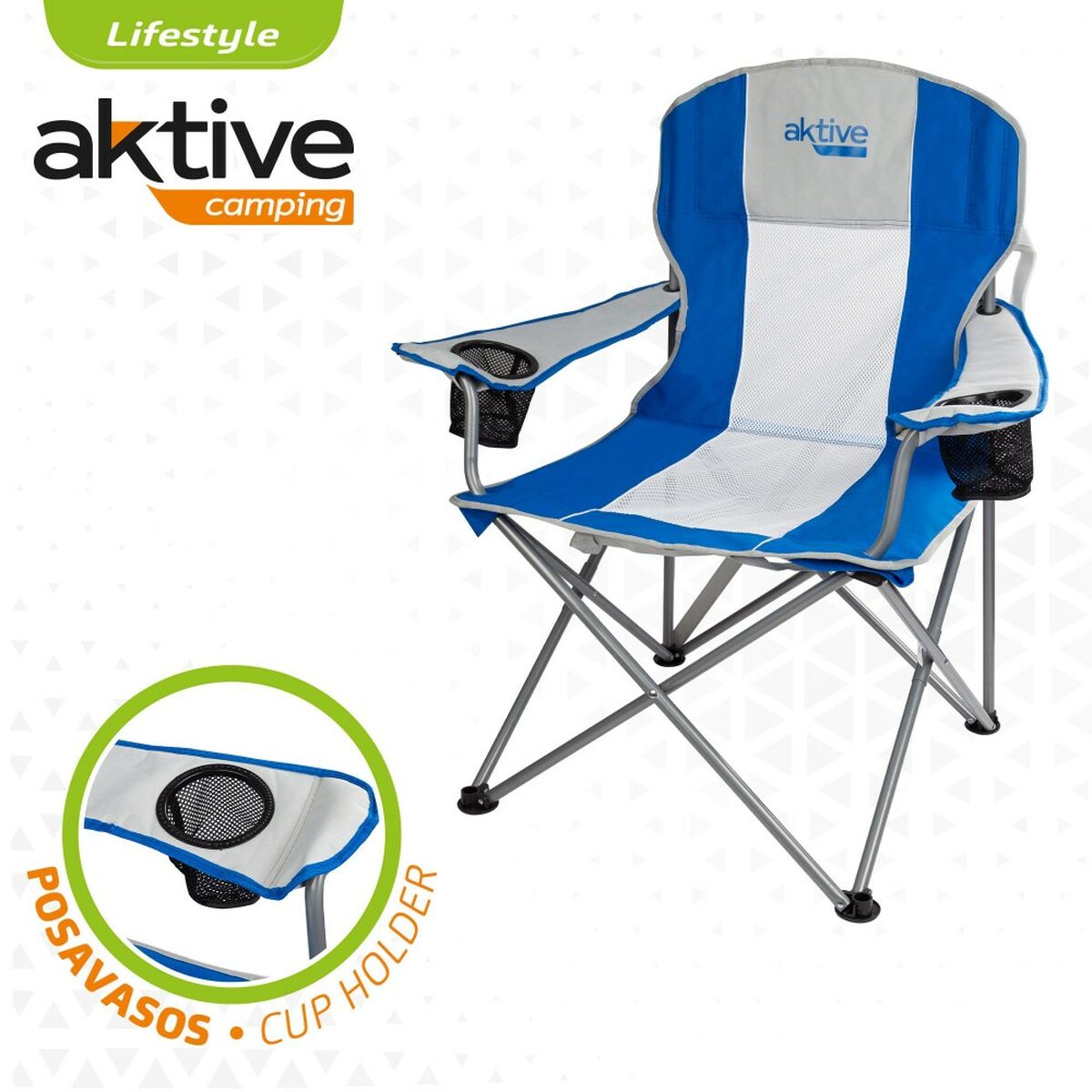 Sedia da Campeggio Pieghevole Aktive Azzurro Grigio 57 x 97 x 60 cm (4 Unità)
