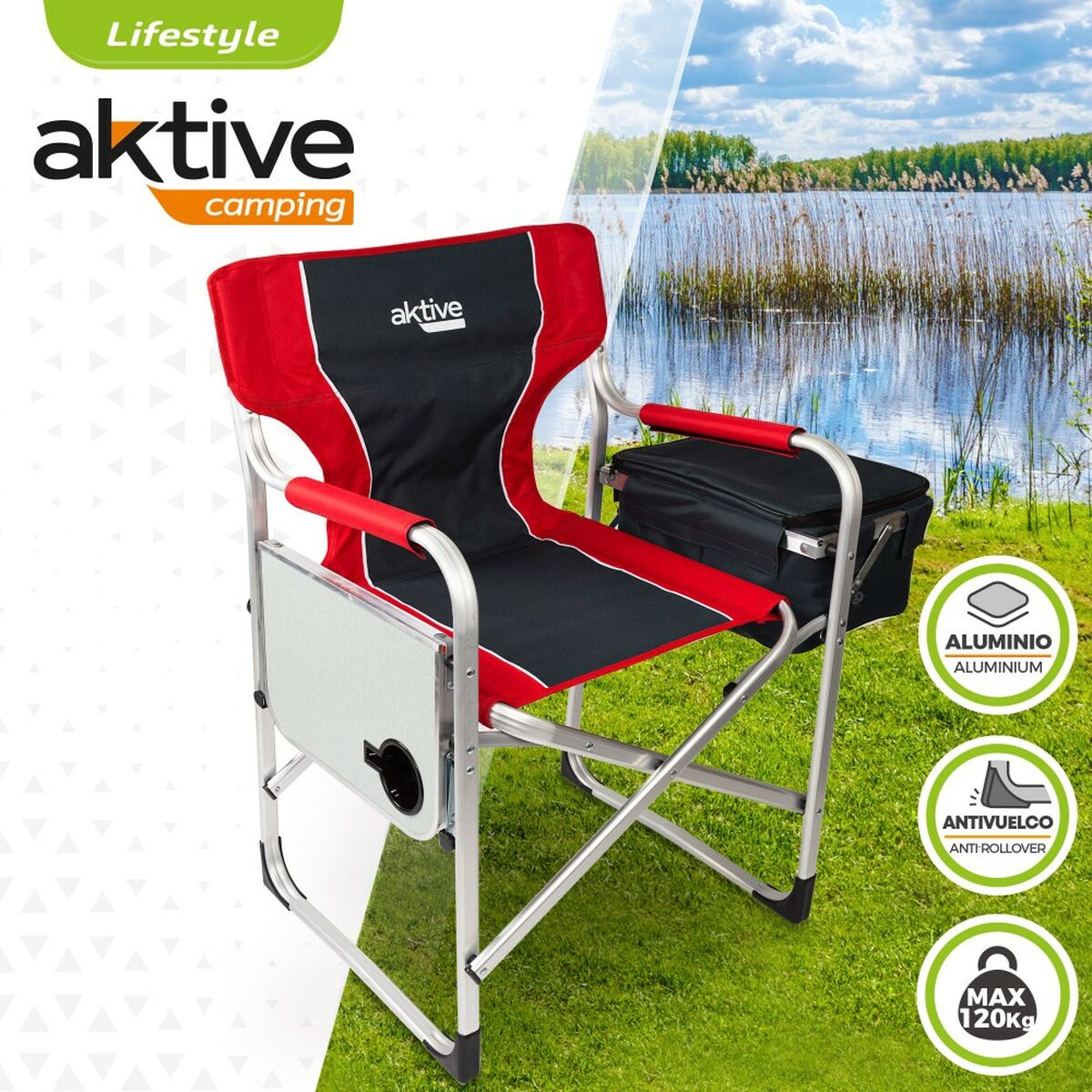 Sedia da Campeggio Pieghevole Aktive Grigio Rosso 61 x 92 x 52 cm (2 Unità)