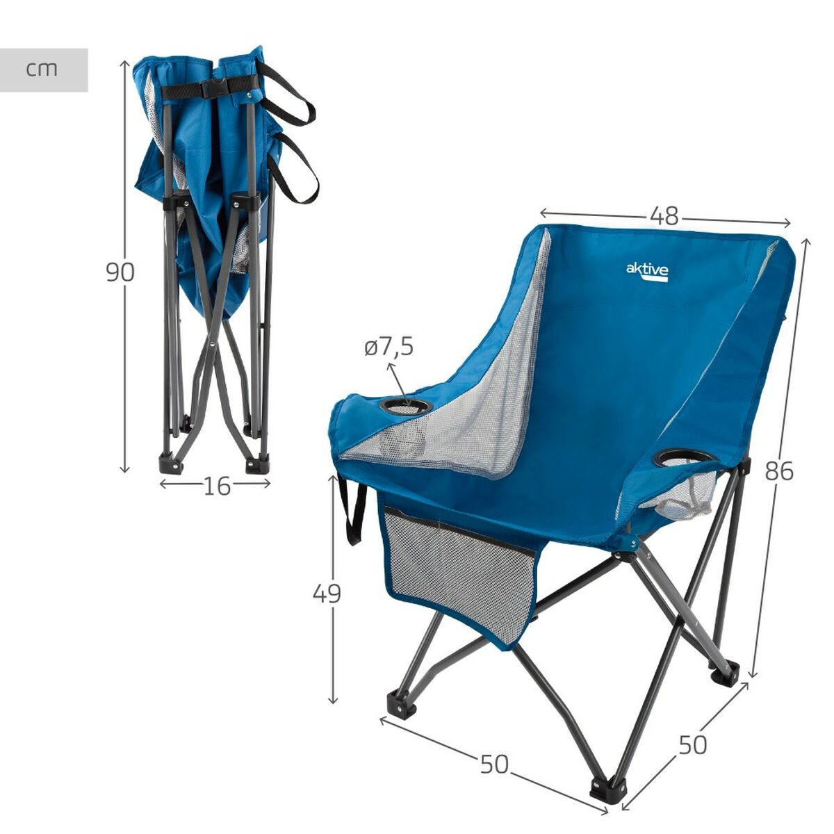Sedia da Campeggio Pieghevole Aktive Azzurro 48 x 86 x 50 cm (2 Unità)
