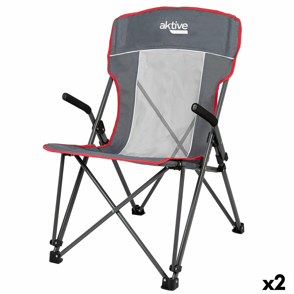 Sedia da Campeggio Pieghevole Aktive Grigio 59 x 97 x 68 cm (2 Unità)