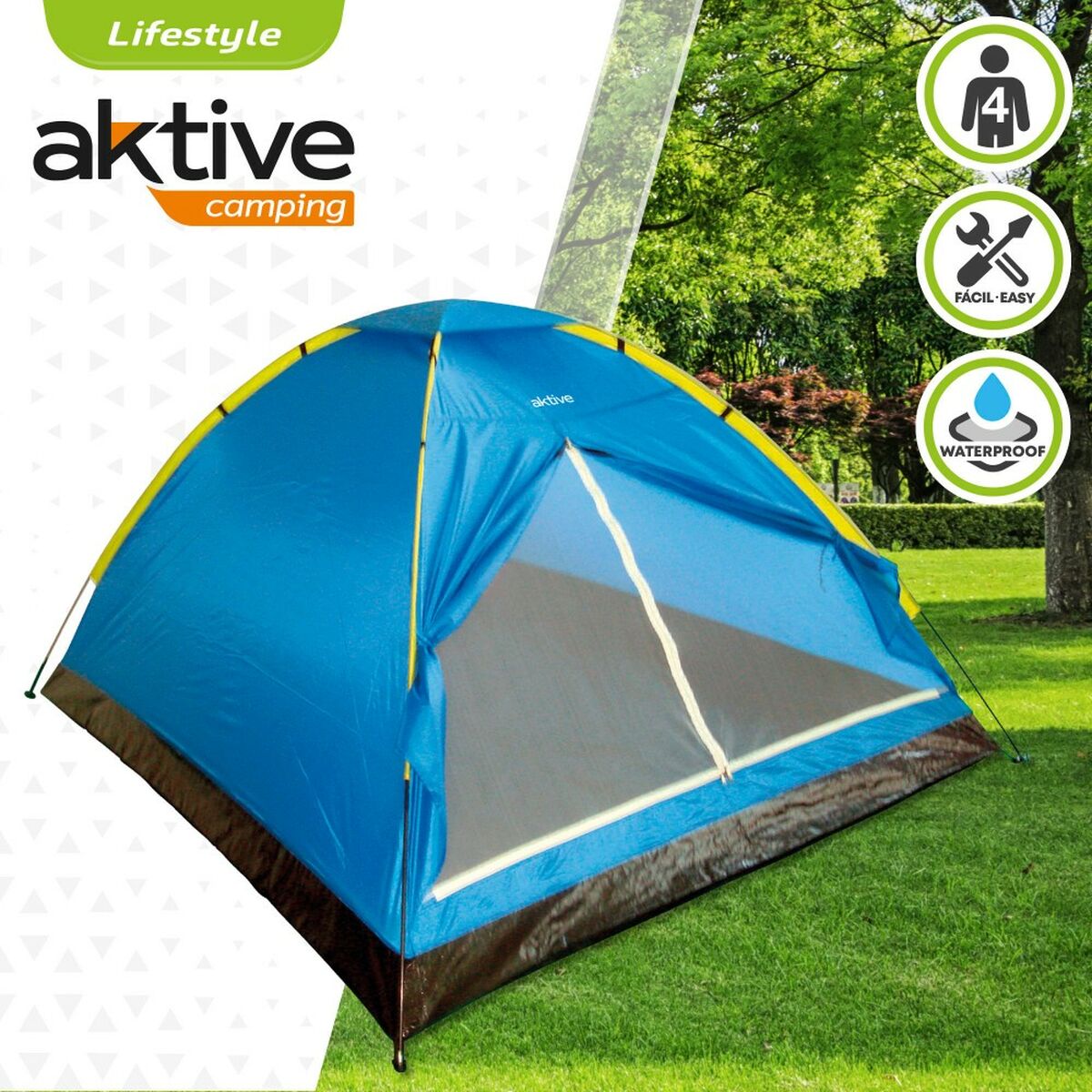Tenda da Campeggio Aktive 4 persone 210 x 130 x 240 cm (4 Unità)