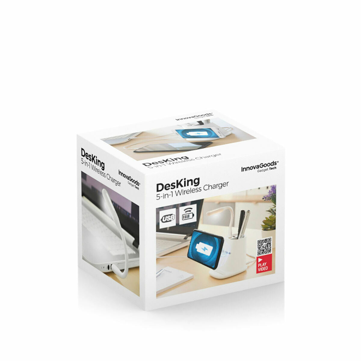 Caricabatterie Wireless con Supporto-Portaoggetti e Lampada a LED USB 5 in 1 DesKing InnovaGoods RIV001 (Ricondizionati A)