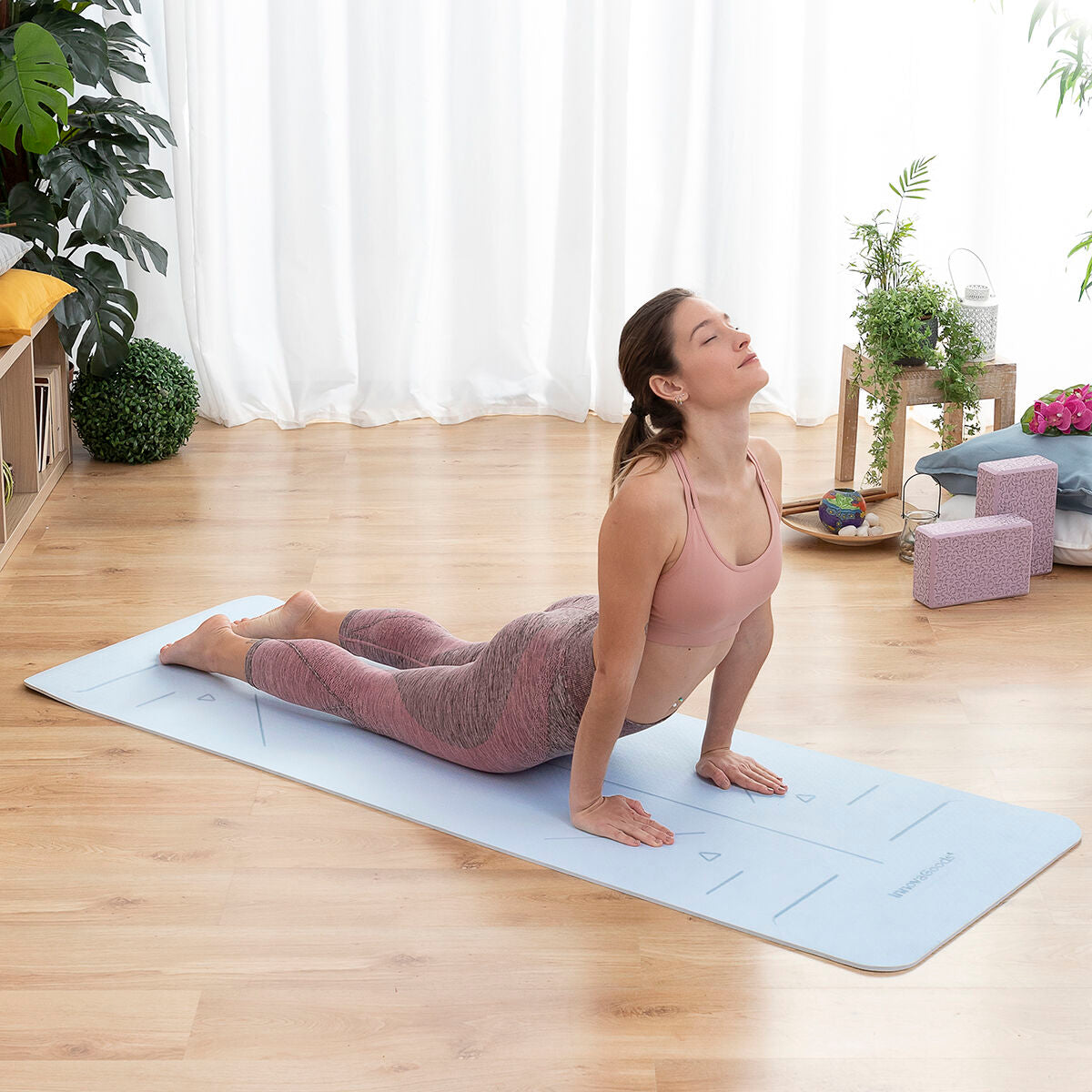 Tappetino da Yoga Antiscivolo con Linee di Posizione e Manuale per gli Esercizi Asamat InnovaGoods Azzurro (Ricondizionati A)