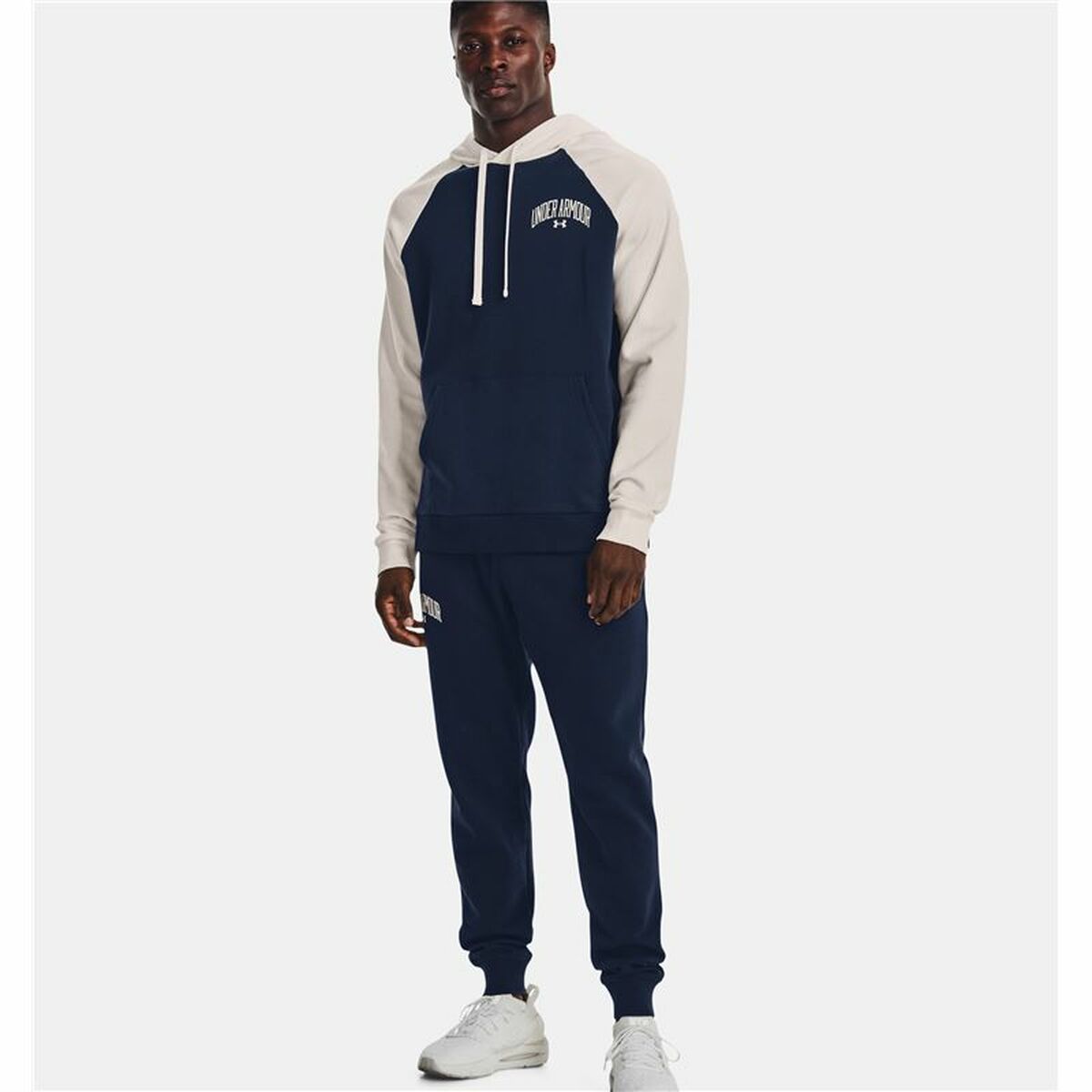 Felpa con Cappuccio Uomo Under Armour Wordmark Colorblock Blu Marino