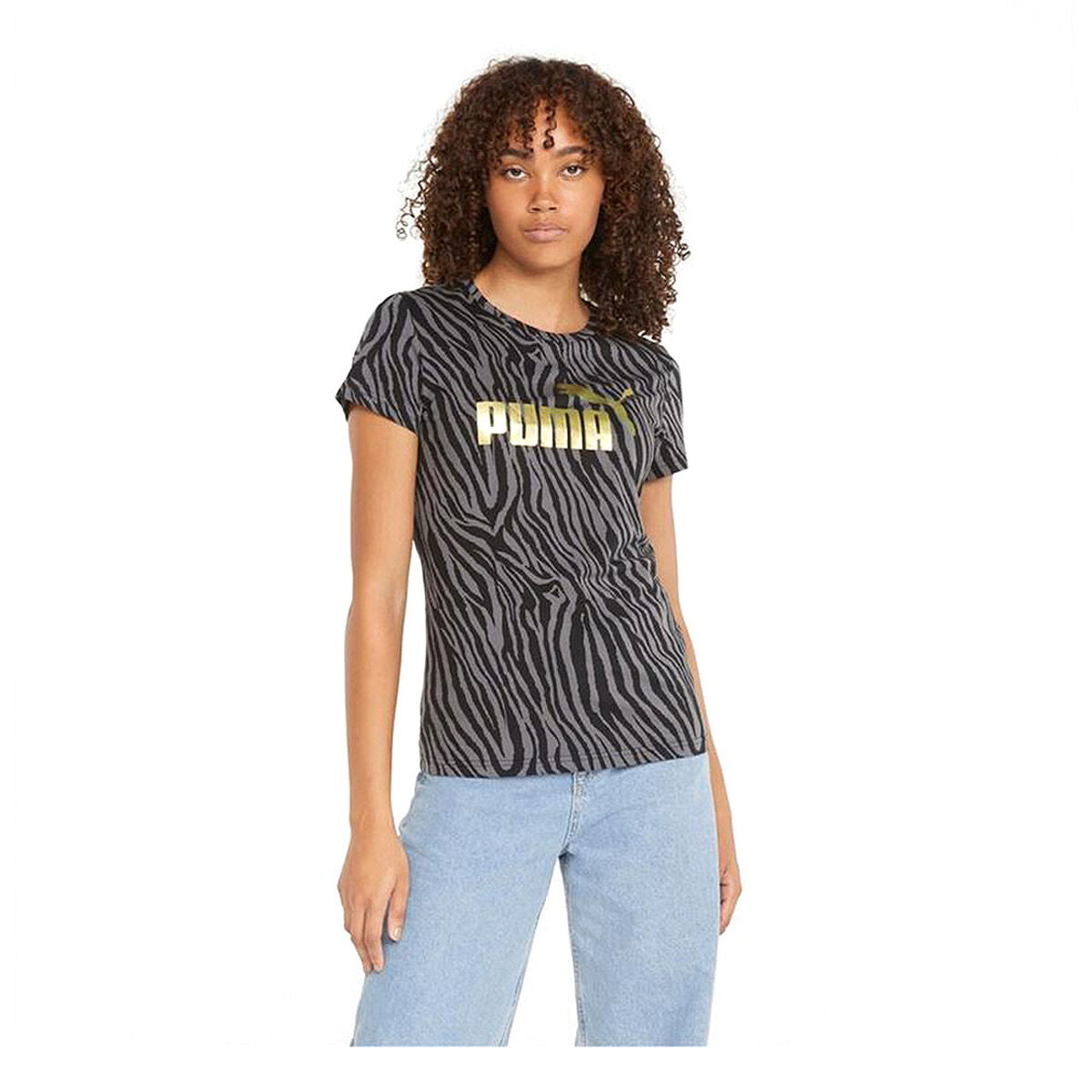 Maglia a Maniche Corte Donna Puma Essentials Tiger AOP Grigio Nero