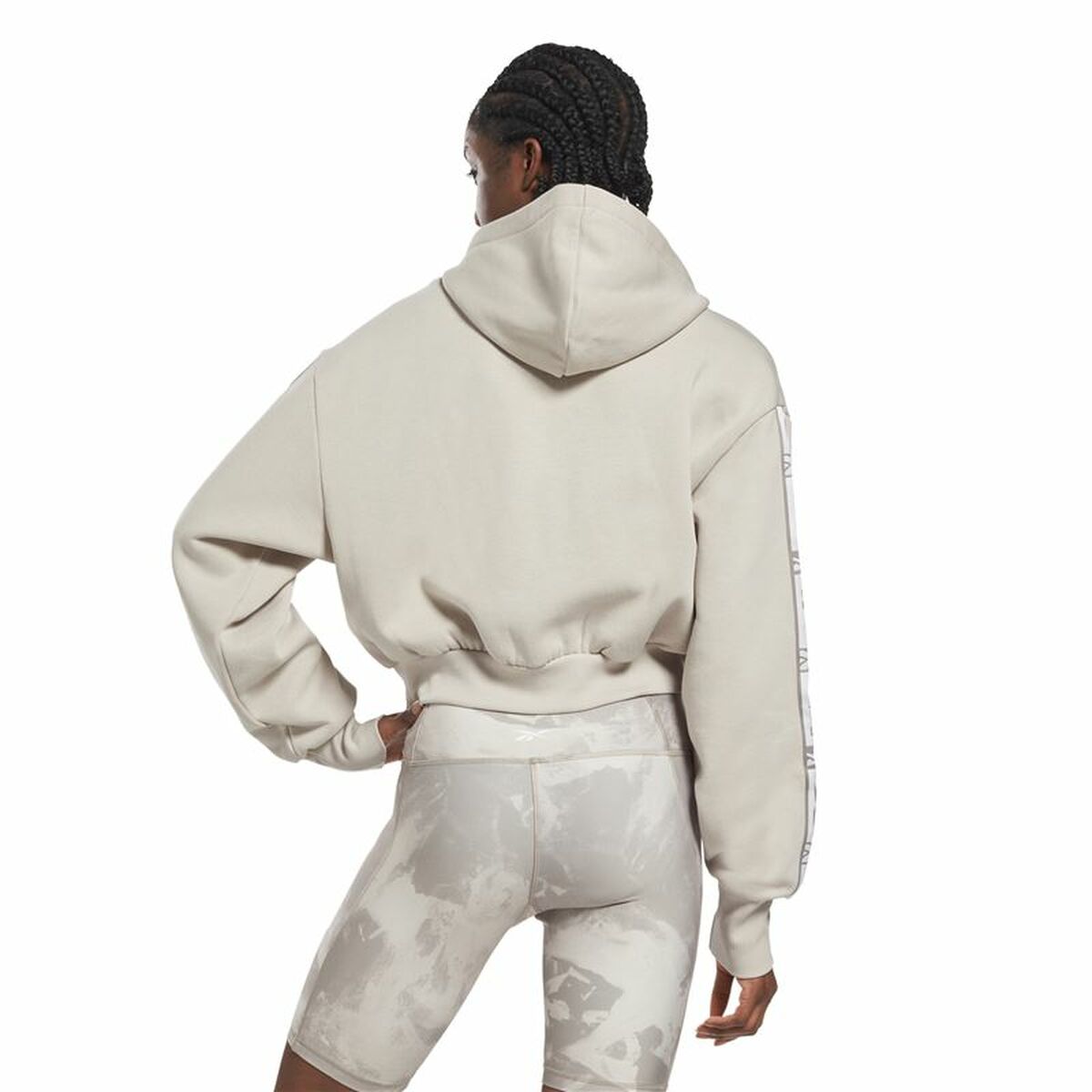 Felpa con Cappuccio Donna Reebok Tape Pack W Moonstone Beige Giallo
