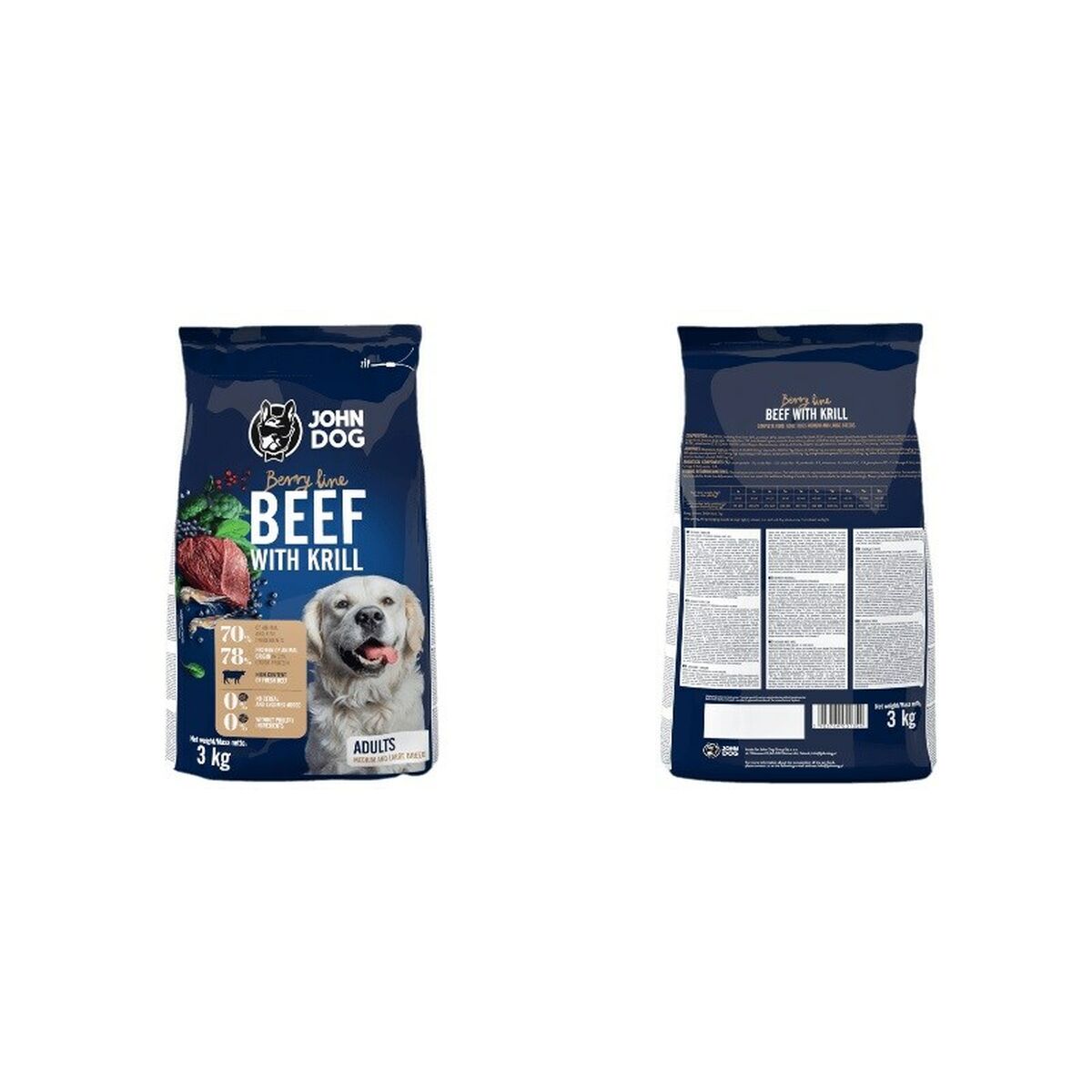 Io penso John Dog Berry buey with krill Adulto Carne di vitello 3 Kg